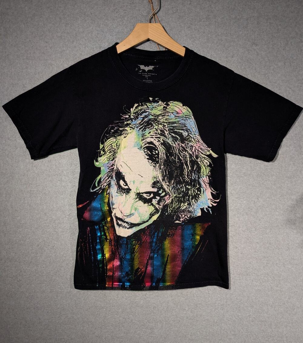 DC Comics Dark Knight Movie Big Face Textured Joker Heath Ledger T Shirt Sz S